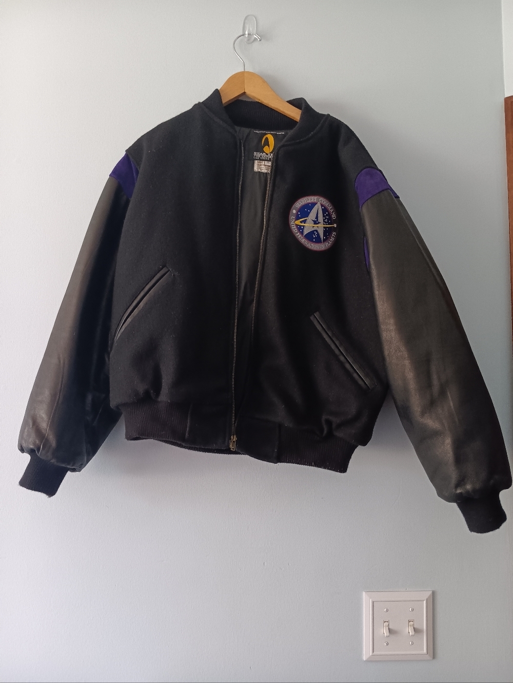 Vintage 1997 Star Trek Experience Varsity Jacket Starfleet Leather Sleeve S